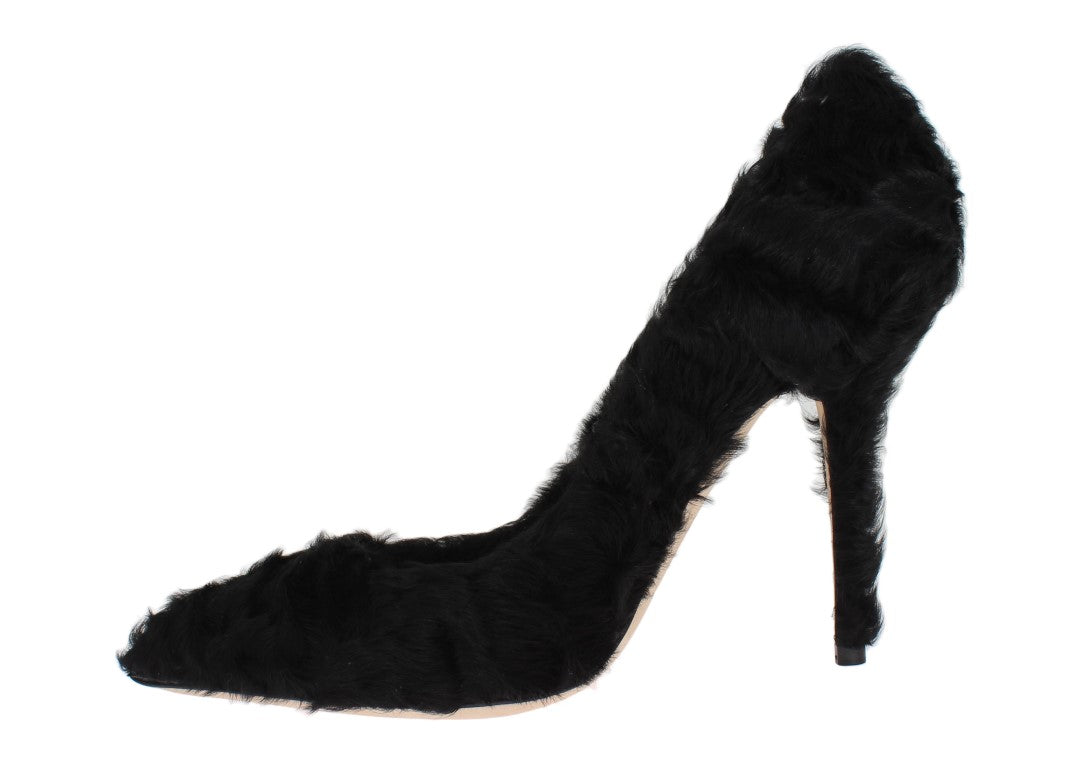 Dolce & Gabbana Black Xiangao Lamb Fur Leather Women's Pumps