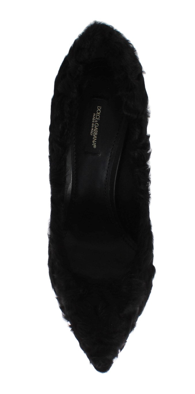 Dolce & Gabbana Black Xiangao Lamb Fur Leather Women's Pumps