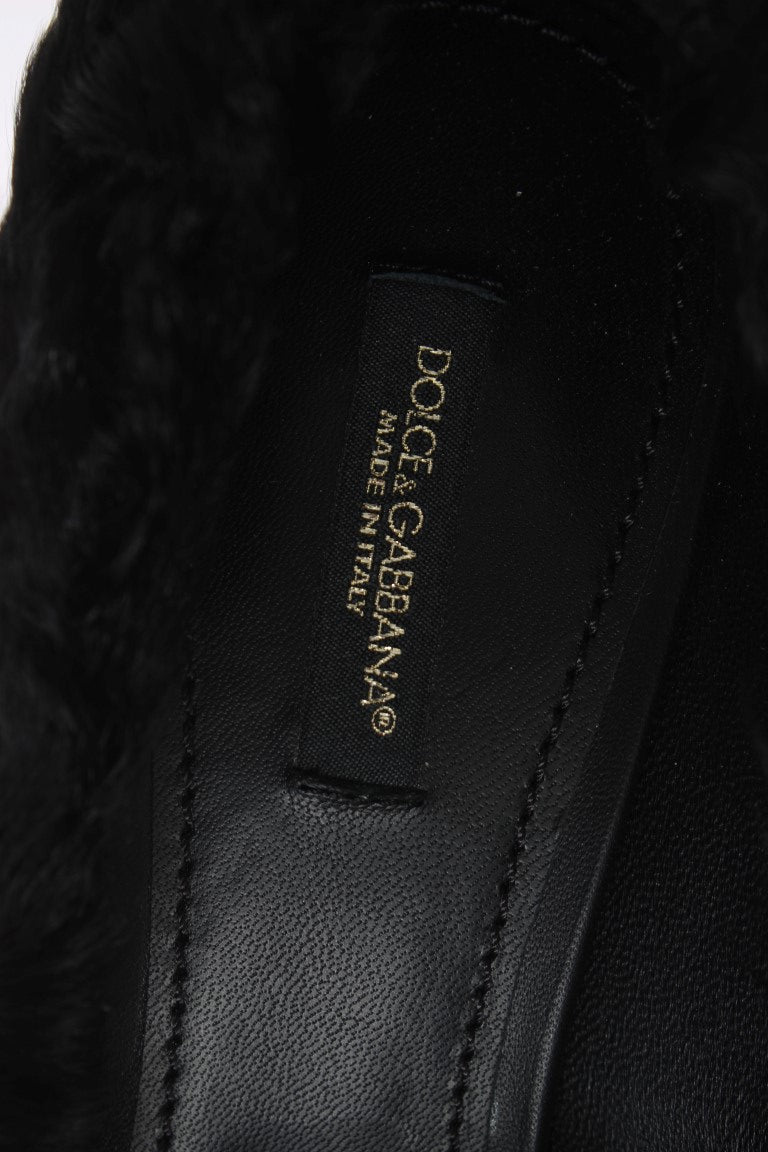 Dolce & Gabbana Black Xiangao Lamb Fur Leather Women's Pumps