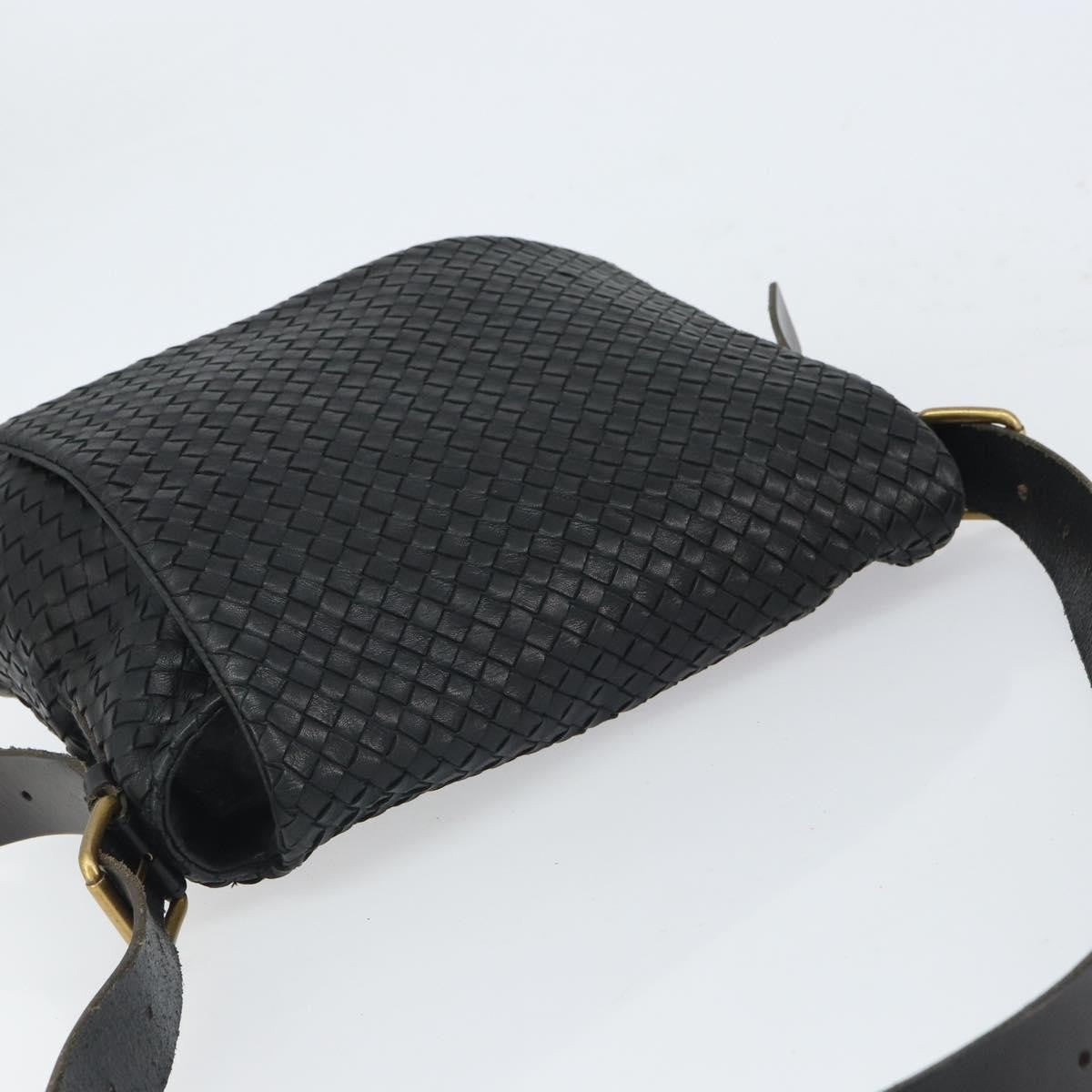 Bottega Veneta Square Flap Messenger Intrecciato Nappa Black Leather Shoulder Bag Bag (Pre-Owned)