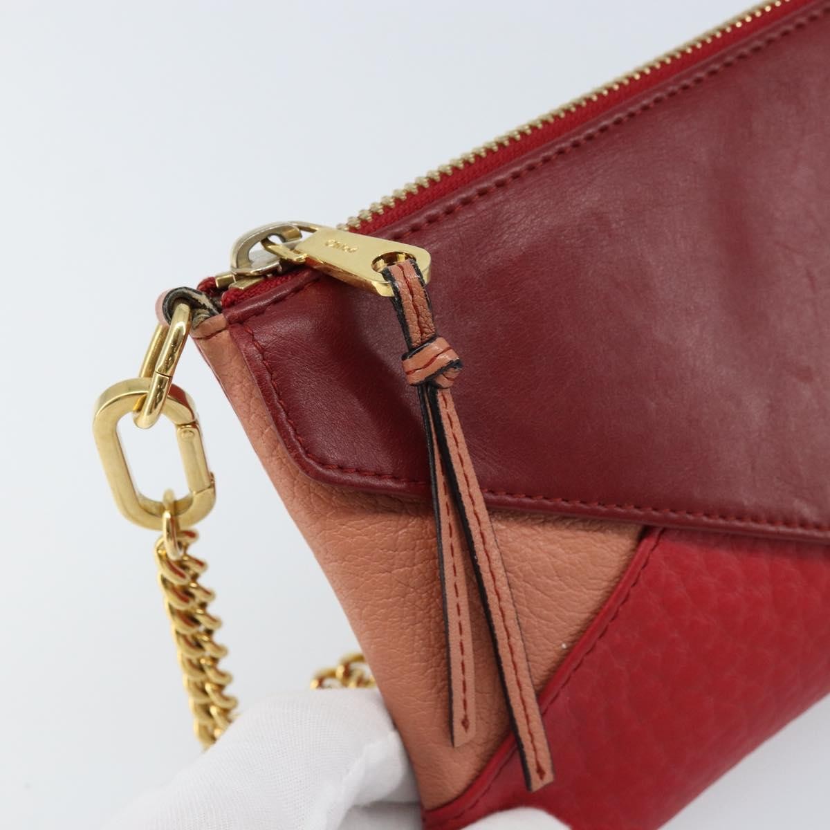 Chloe Envelope Wallet On Chain Leather Red Leather Shoulder Bag Bag (Pre-Owned)