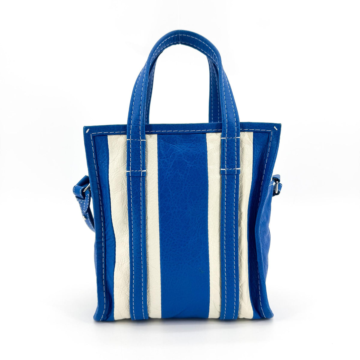 Balenciaga Bazar Striped Leather Blue Leather Tote Bag Bag (Pre-Owned)