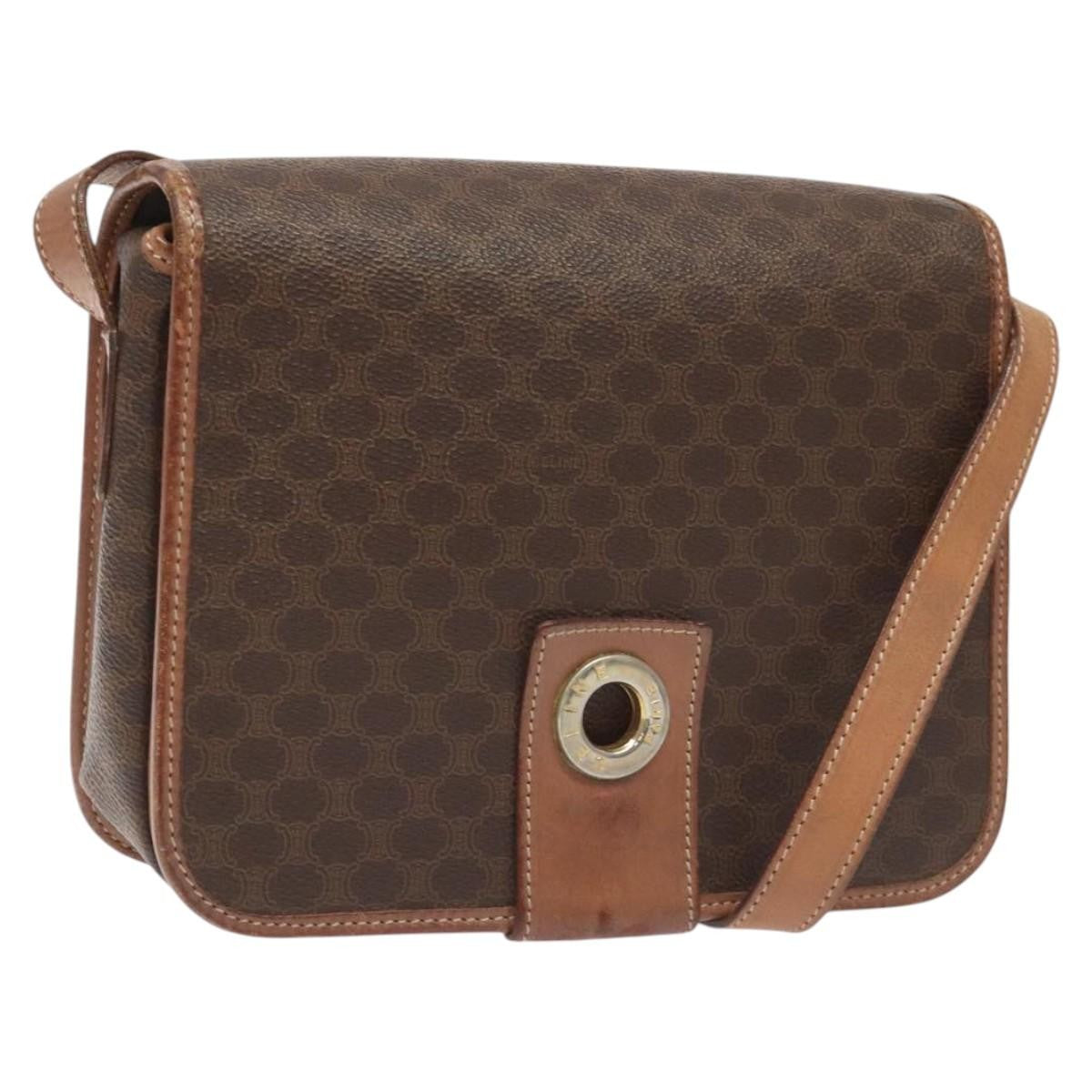 Celine Vintage Macadam Circle Logo Canvas And Leather Brown Canvas Shoulder Bag Bag (Pre-Owned)