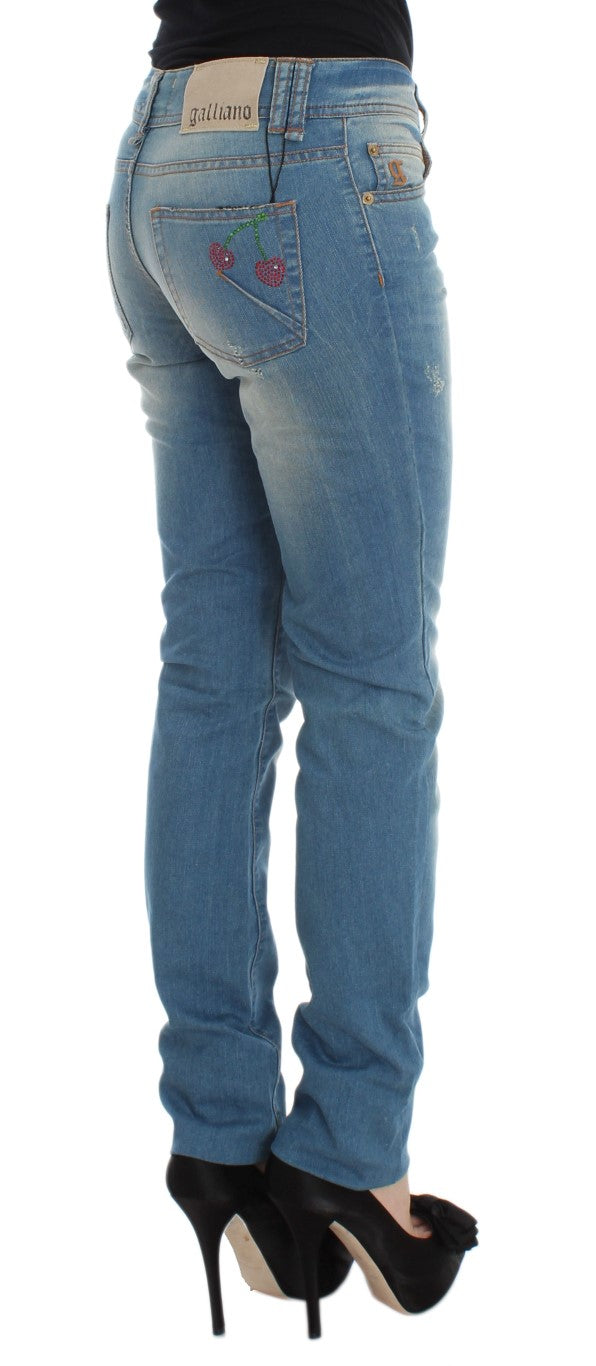 John Galliano Blue Wash Cotton Blend Slim Fit Women's Jeans