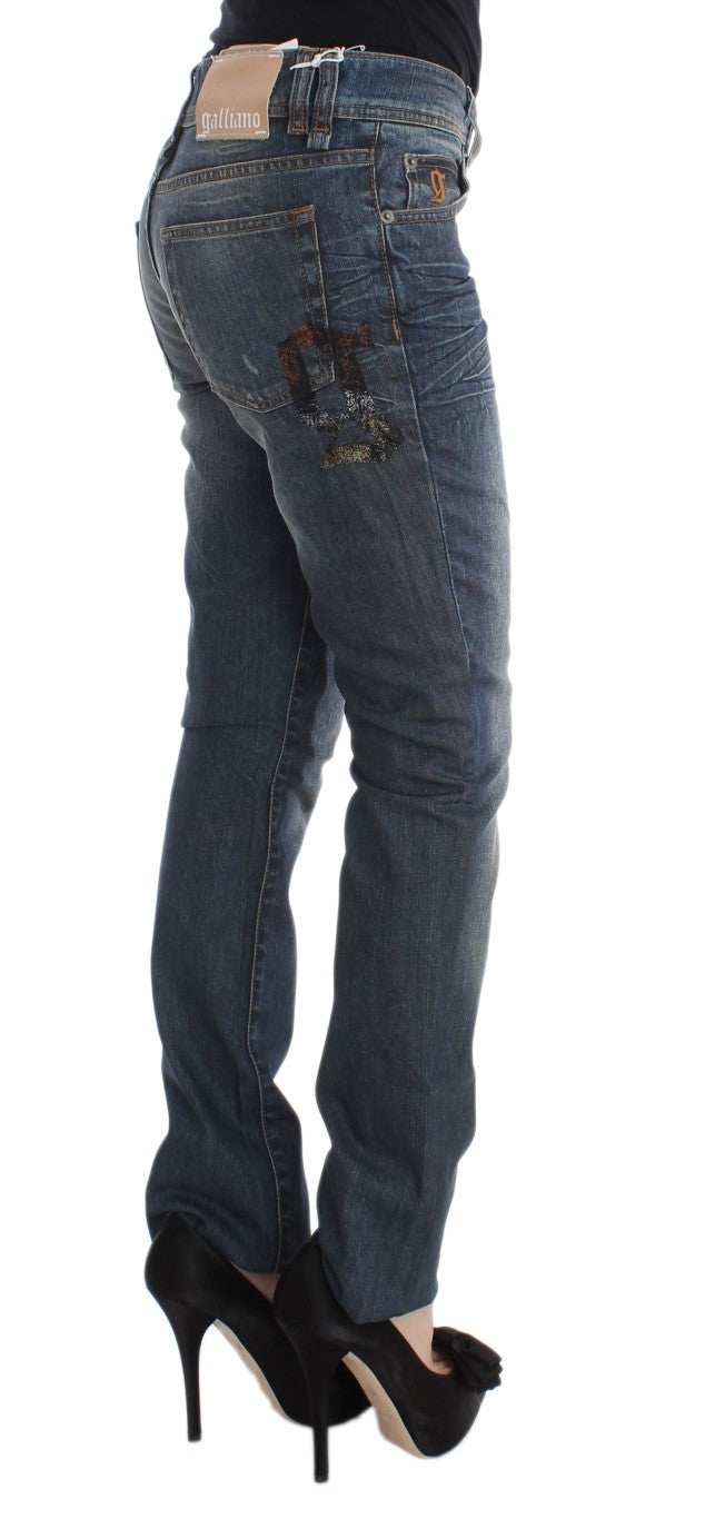 John Galliano Blue Wash Cotton Blend Slim Fit Women's Jeans