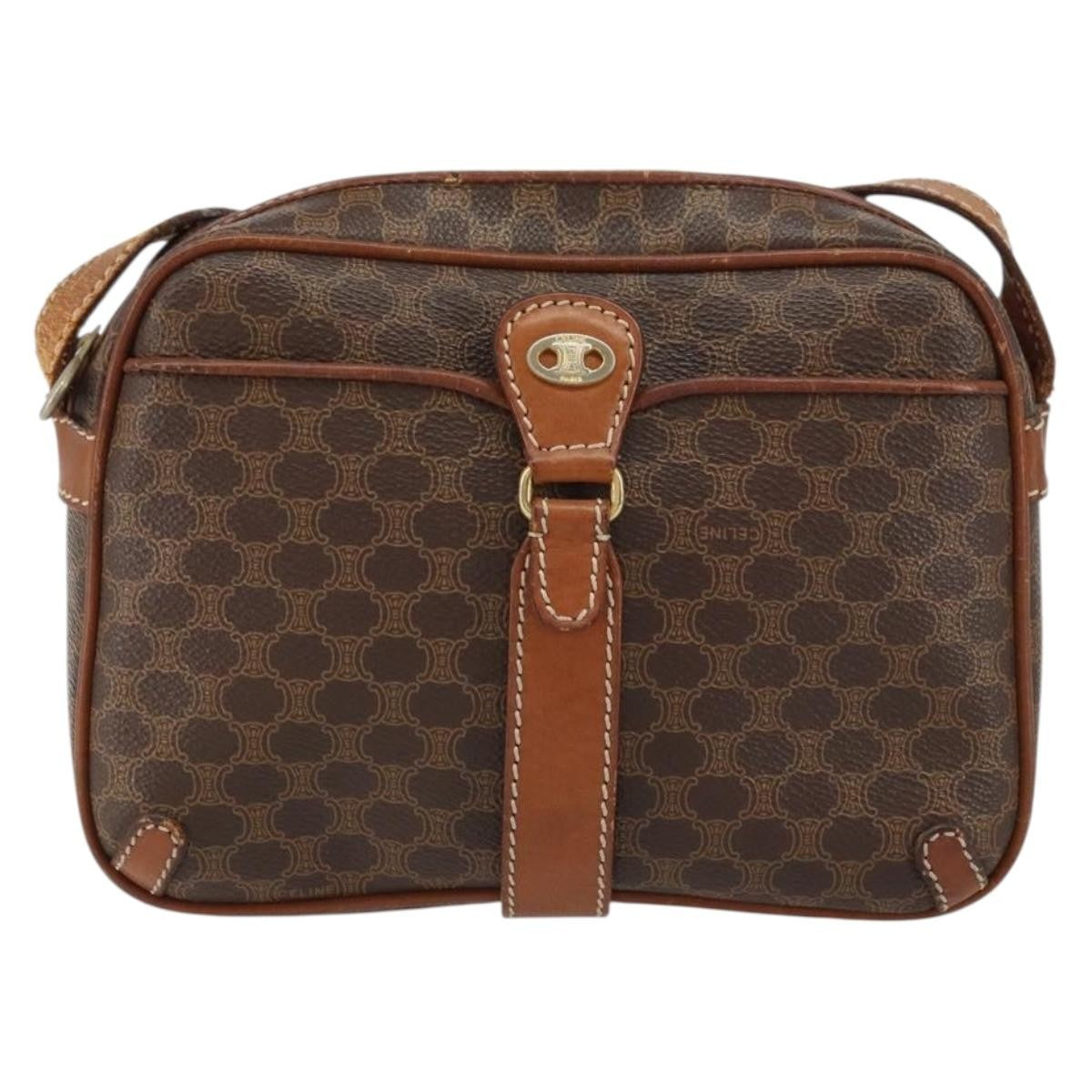 Celine Vintage Macadam Canvas And Leather Brown Canvas Shoulder Bag Bag (Pre-Owned)