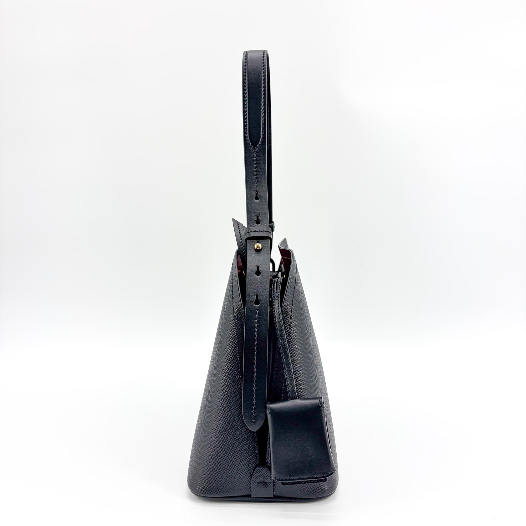 Prada Matinee Top Handle Saffiano Leather Black Leather Handbag (Pre-Owned)