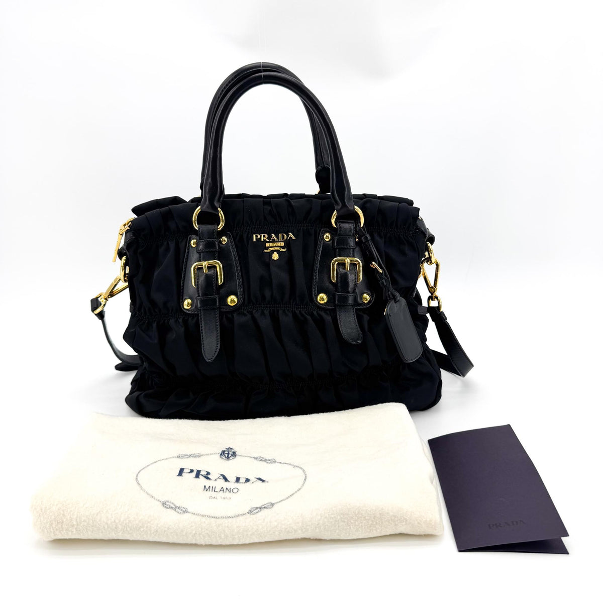 Prada Gaufre Nappa Leather Black Nylon Tote Bag Bag (Pre-Owned)