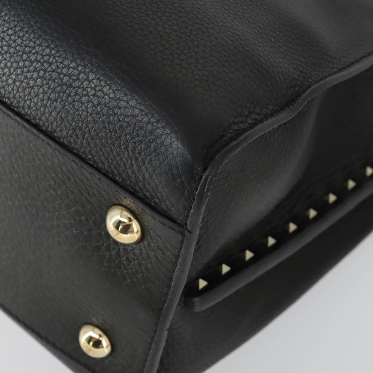Valentino Garavani Rockstud Open Leather Black Leather Tote Bag Bag (Pre-Owned)