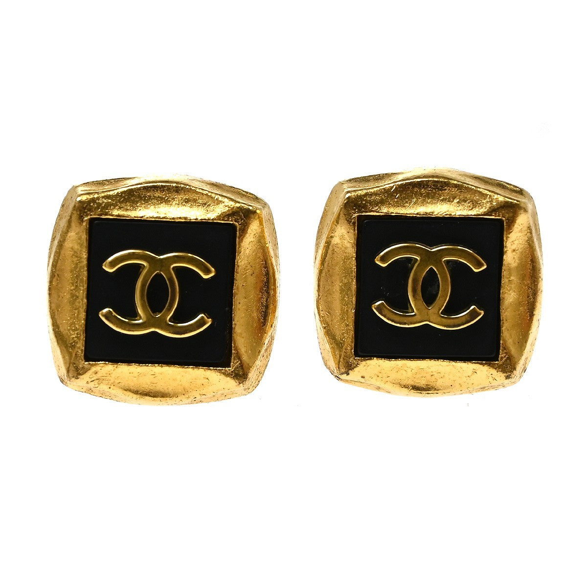 Chanel Vintage Cc Square Clip-On Metal Gold Gold_Plated Earrings Jewelry (Pre-Owned)