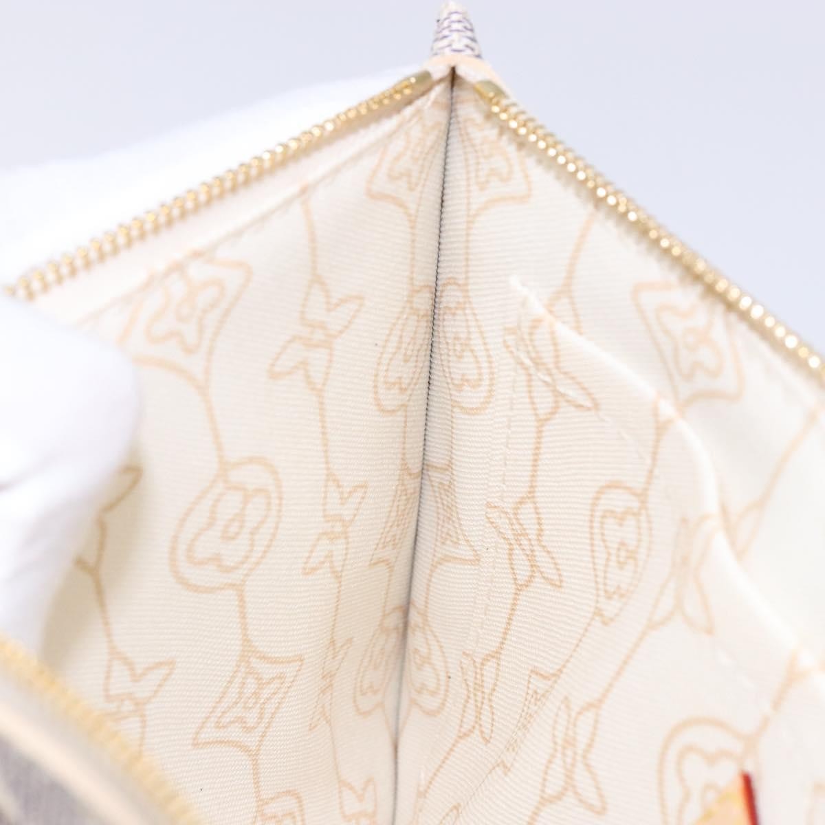 Louis Vuitton Neverfull Pochette Damier Ebene White Canvas Bag (Pre-Owned)