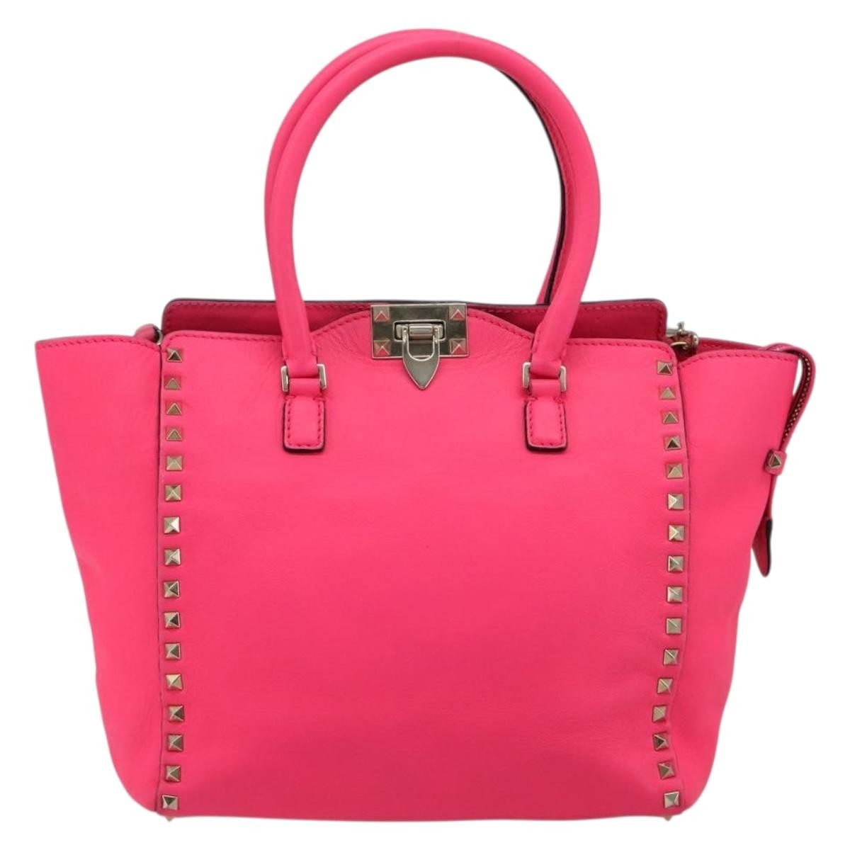 Valentino Garavani Rockstud Tote Soft Leather Pink Leather Tote Bag Bag (Pre-Owned)