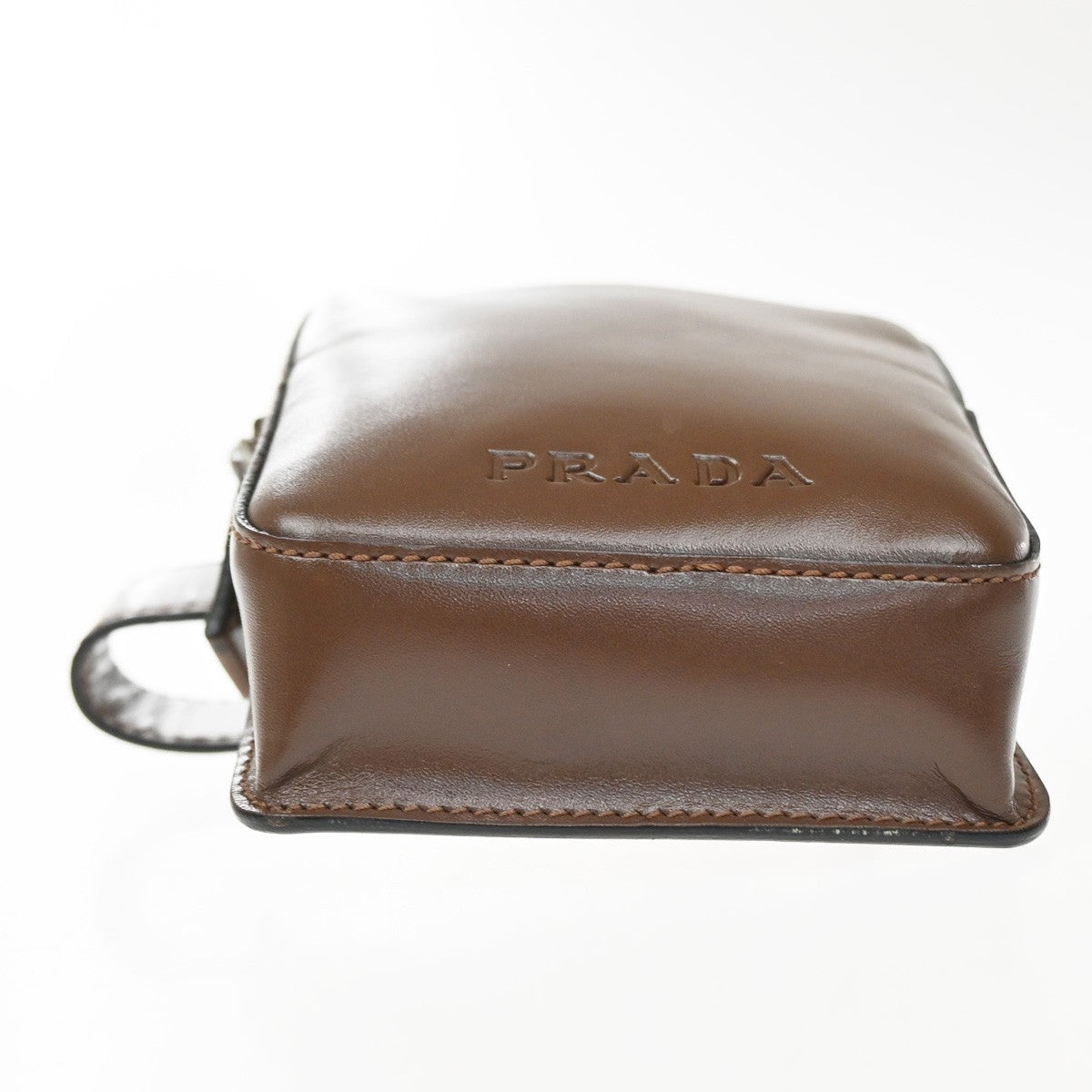 Prada Logo Pouch Leather Brown Leather Clutche & Pouche Bag (Pre-Owned)