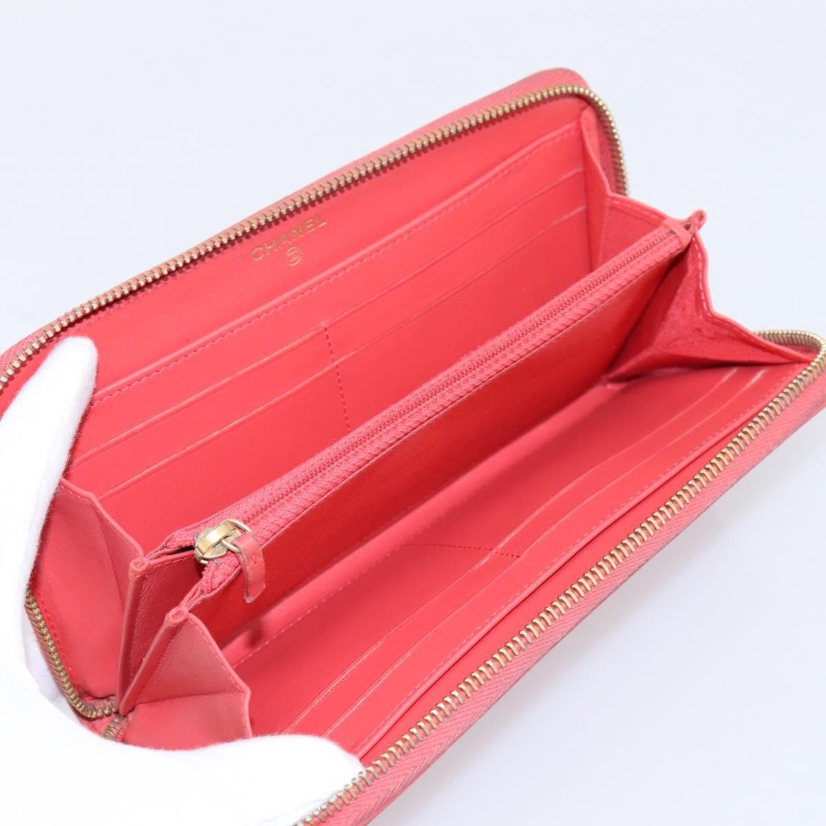 Chanel Filigree Zip Around Quilted Caviar Orange Calfskin Wallets Accessory (Pre-Owned)