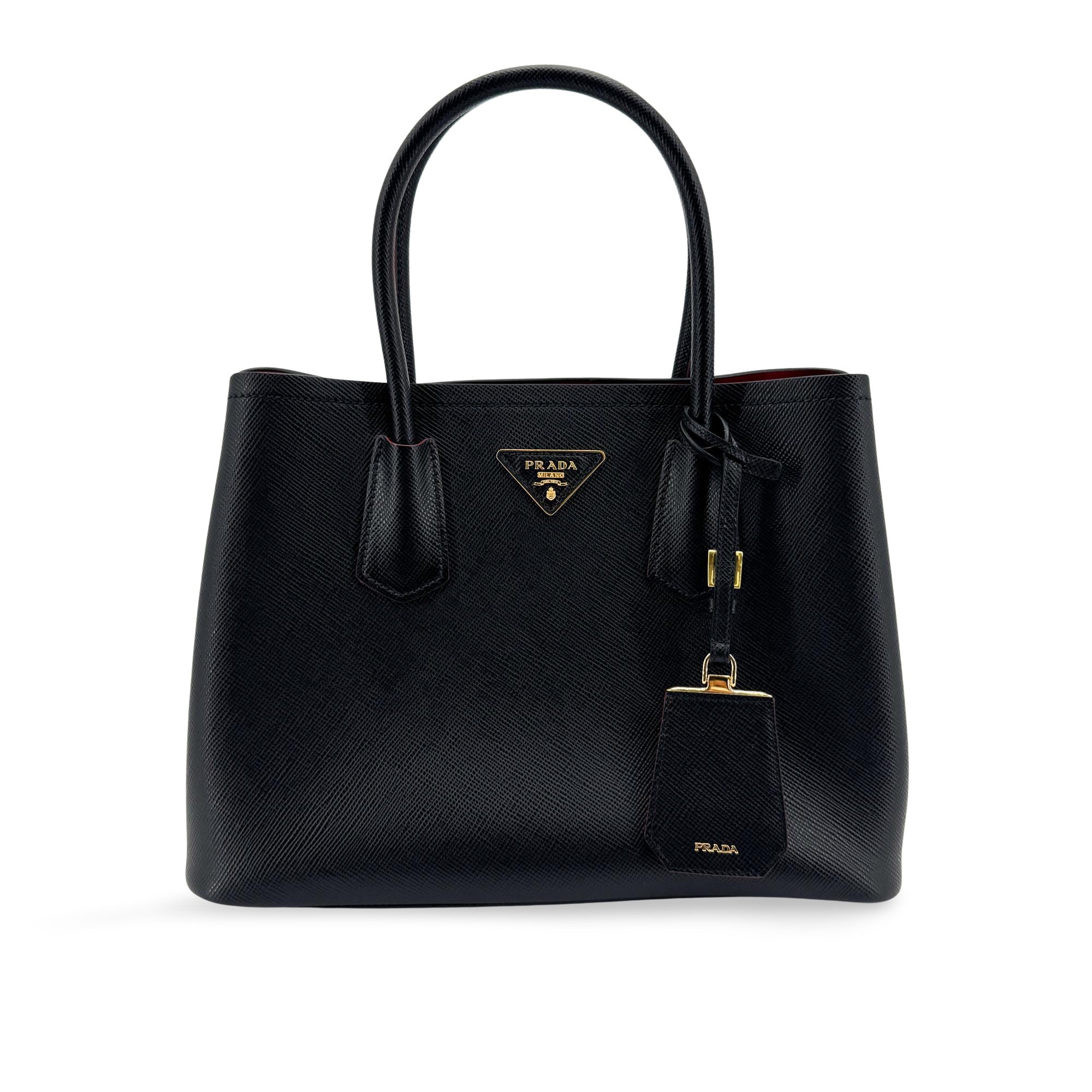 Prada Cuir Double Saffiano Leather Black Leather Tote Bag Bag (Pre-Owned)