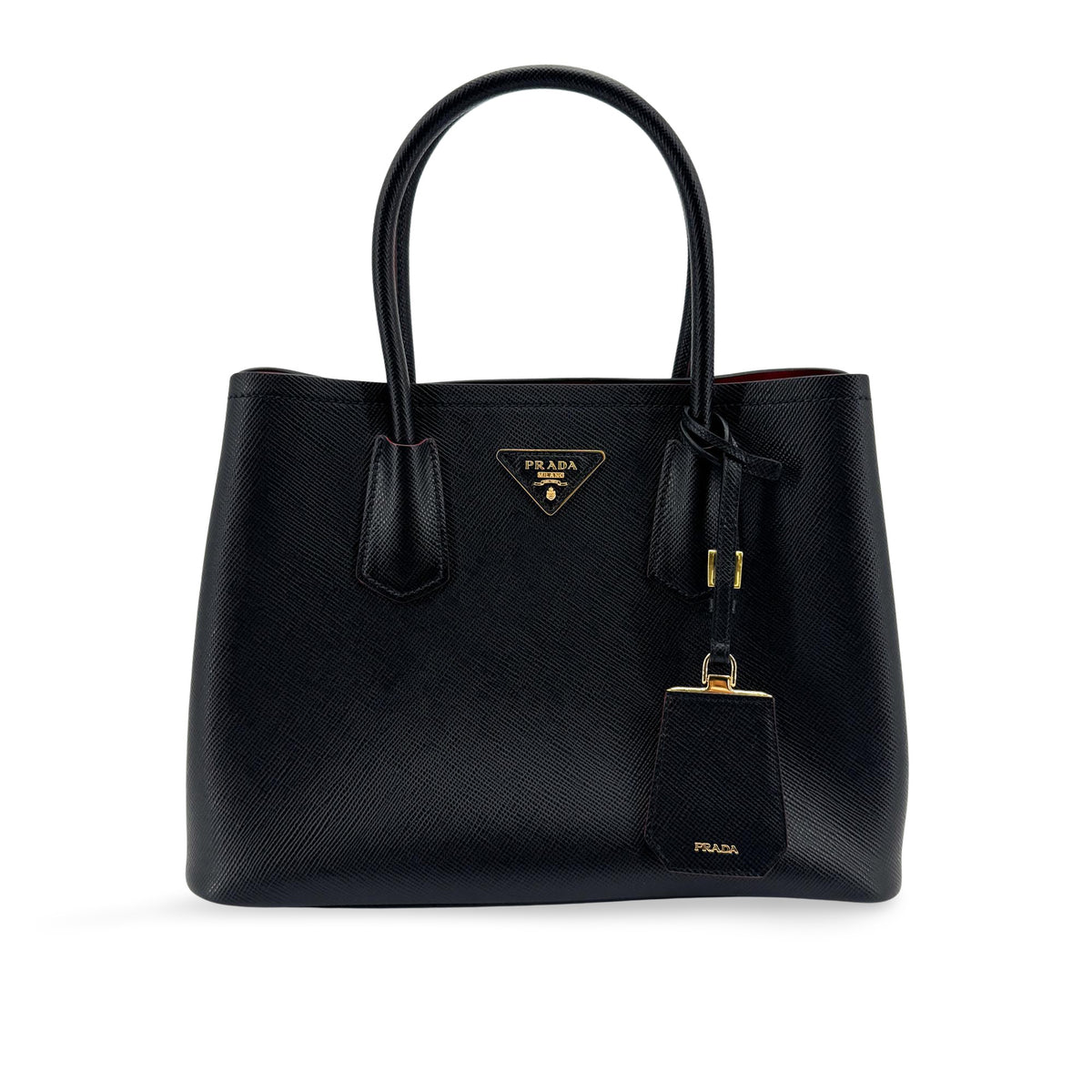 Prada Cuir Double Tote Saffiano Black Leather Tote Bag Bag (Pre-Owned)