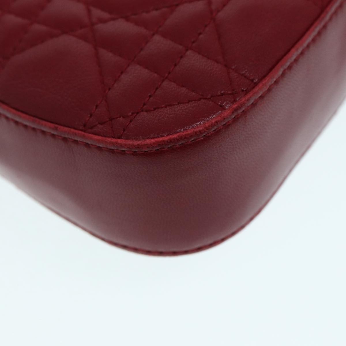 Christian Dior Lady Dior Zip Pochette Cannage Quilt Lambskin Red Leather Bag (Pre-Owned)