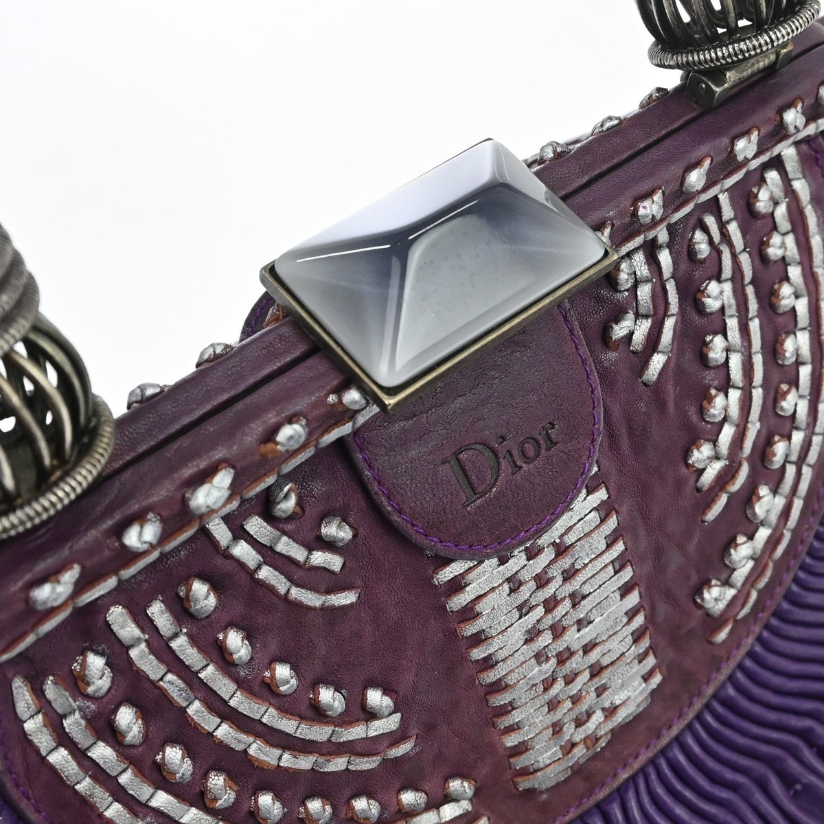 Christian Dior Plisse Frame Pleated Leather Purple Leather Handbag (Pre-Owned)
