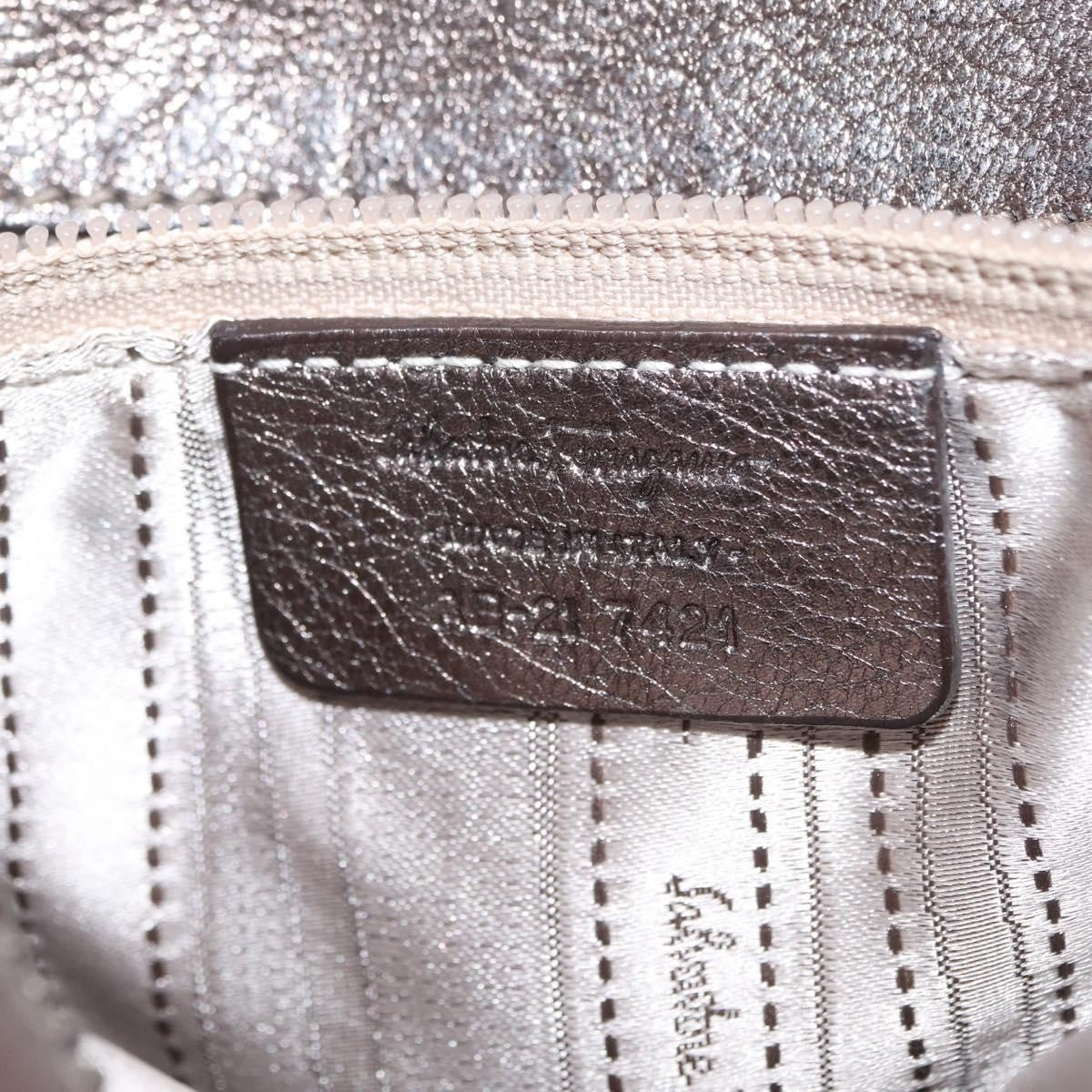 Salvatore Ferragamo Gancini Top Handle Leather Silver Leather Handbag (Pre-Owned)