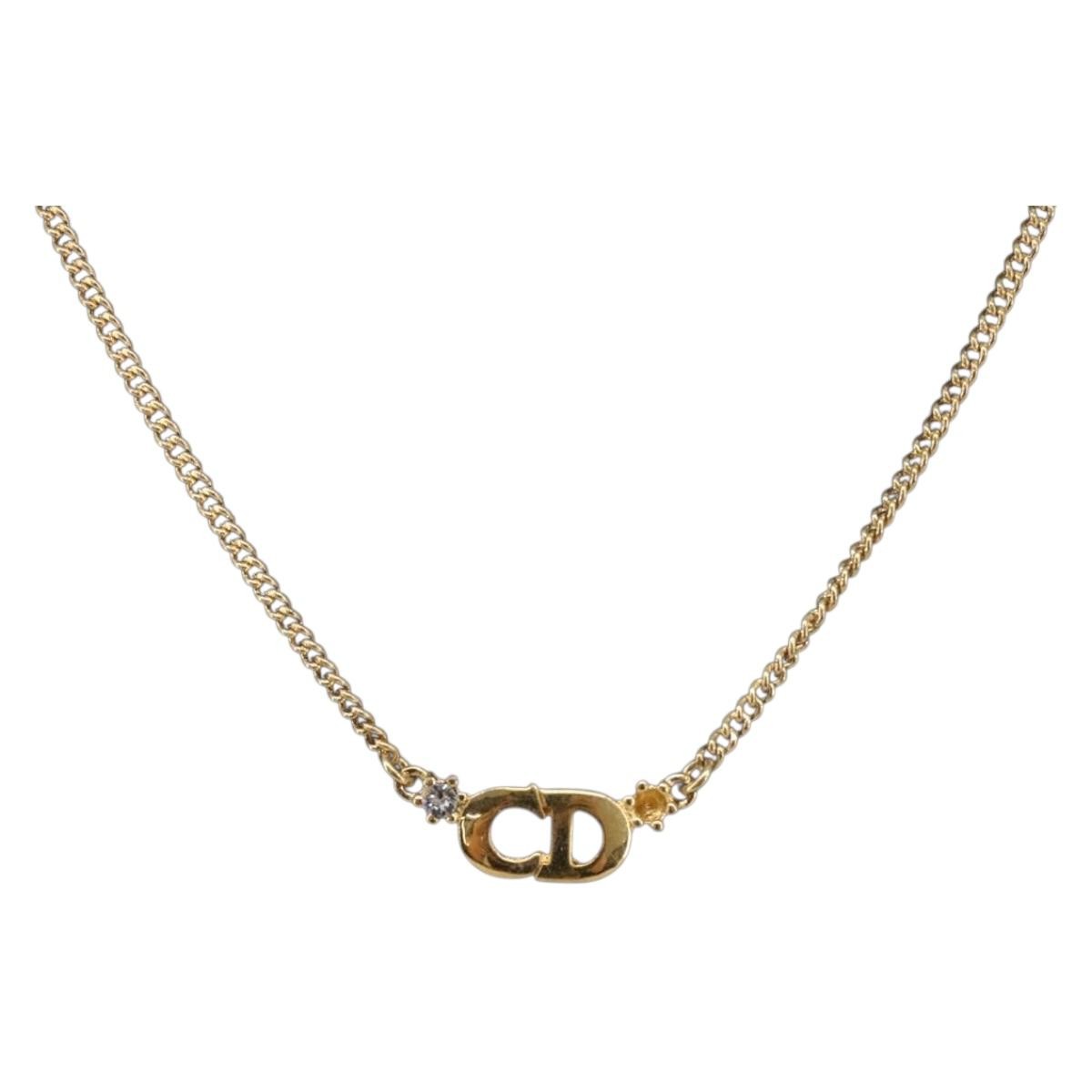 Christian Dior Clair D Lune Pendant Metal With Crystals Gold Metal Necklace Jewelry (Pre-Owned)