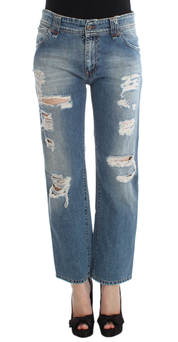 John Galliano Blue Wash Cotton Boyfriend Fit Cropped Women's Jeans