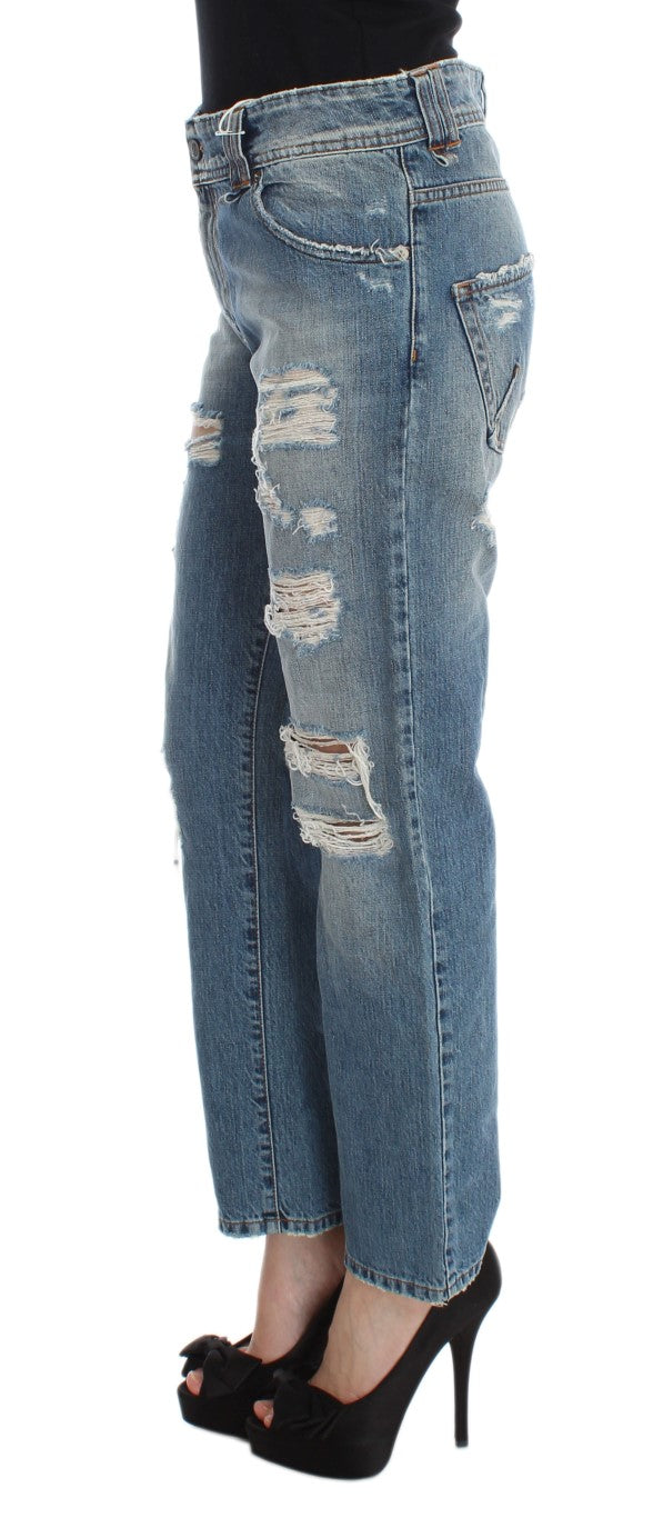 John Galliano Blue Wash Cotton Boyfriend Fit Cropped Women's Jeans