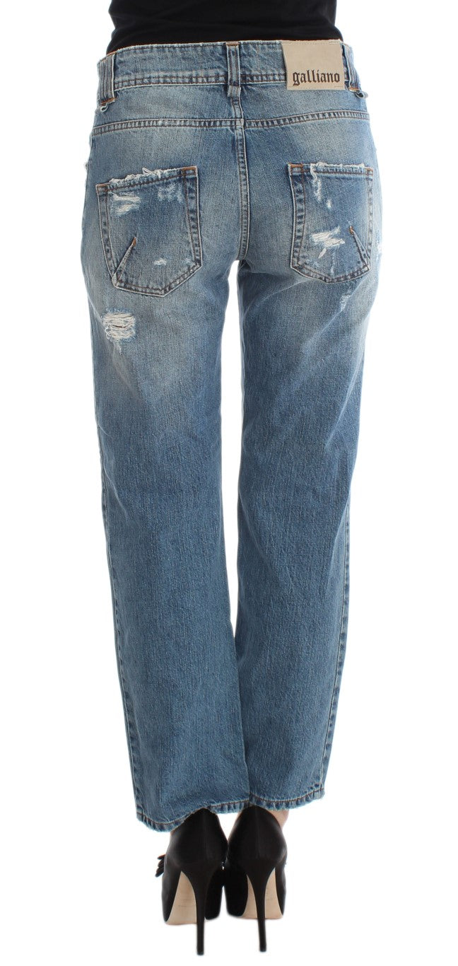 John Galliano Blue Wash Cotton Boyfriend Fit Cropped Women's Jeans