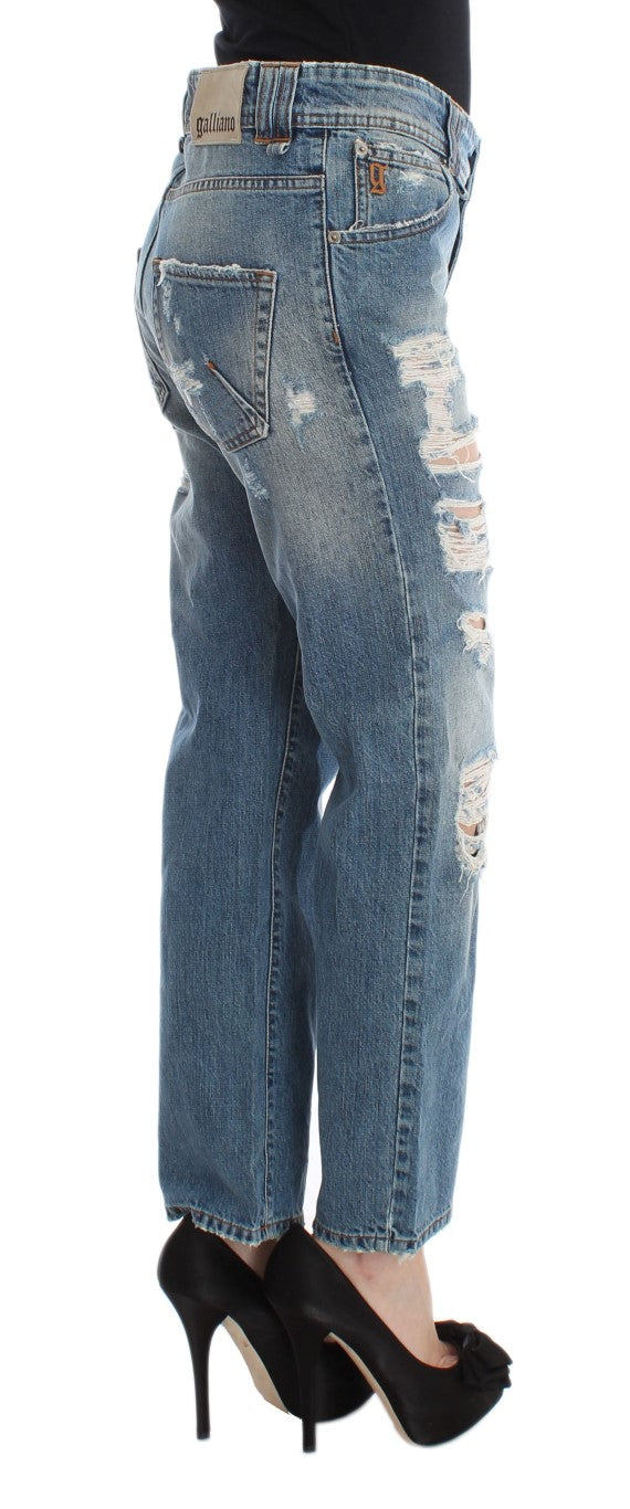 John Galliano Blue Wash Cotton Boyfriend Fit Cropped Women's Jeans