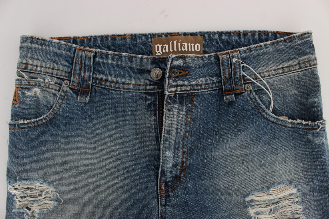 John Galliano Blue Wash Cotton Boyfriend Fit Cropped Women's Jeans