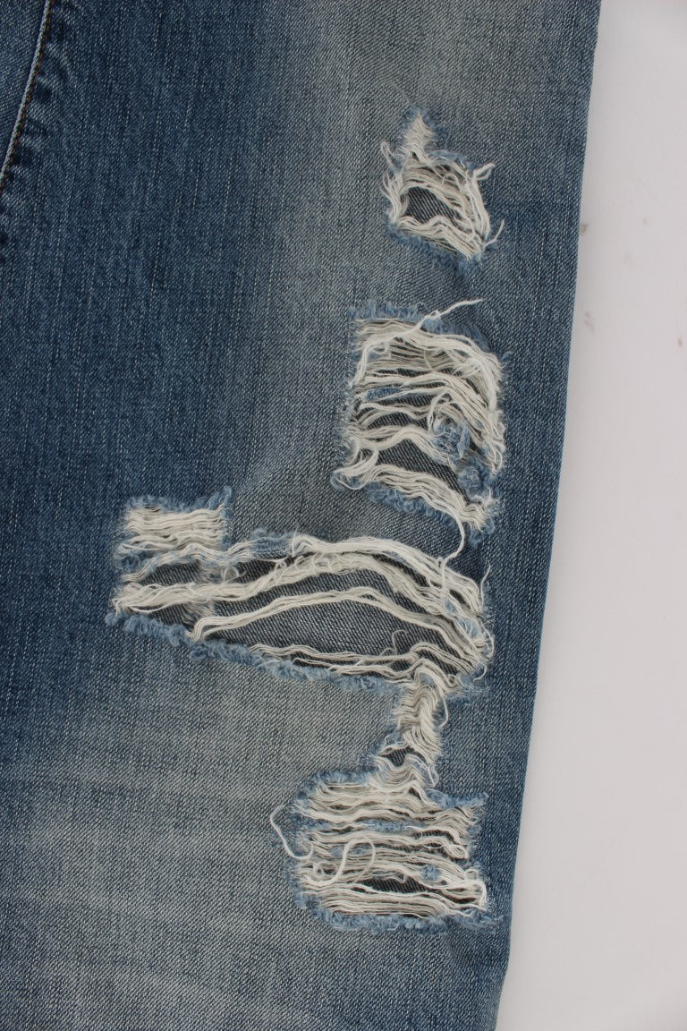 John Galliano Blue Wash Cotton Boyfriend Fit Cropped Women's Jeans