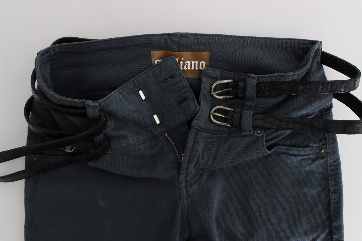 John Galliano Blue Cotton Blend Slim Fit High Waist Women's Jeans