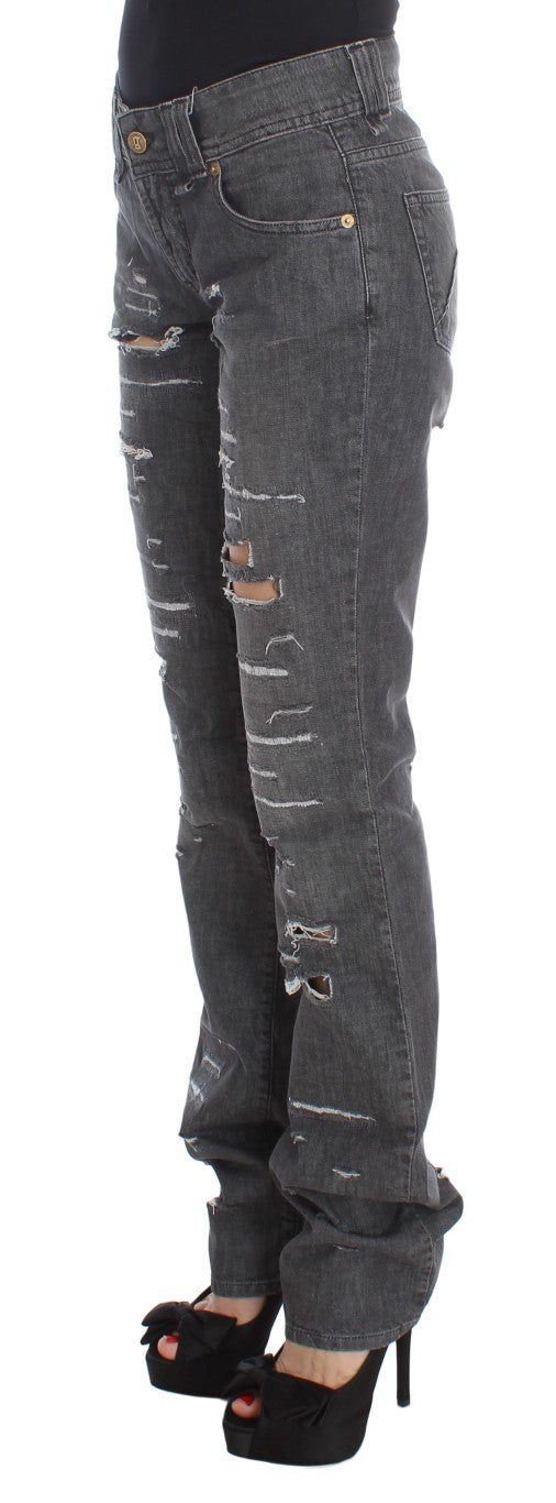 John Galliano Gray Wash Cotton Torn Straight Fit Women's Jeans