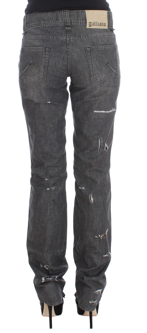 John Galliano Gray Wash Cotton Torn Straight Fit Women's Jeans