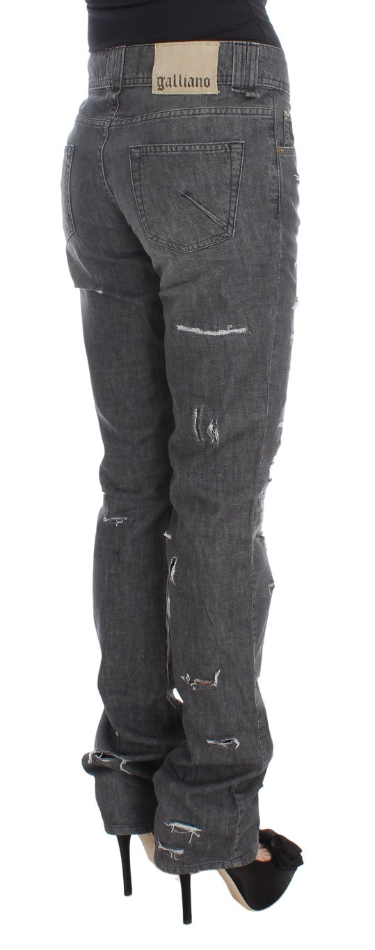 John Galliano Gray Wash Cotton Torn Straight Fit Women's Jeans