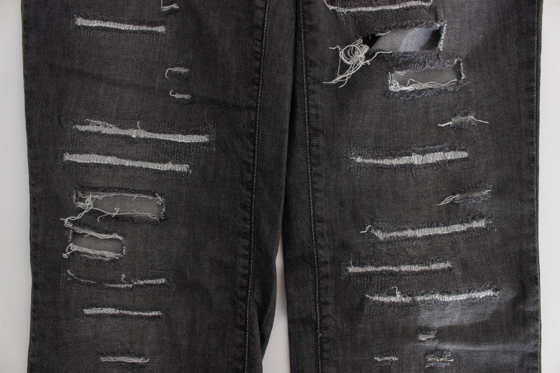 John Galliano Gray Wash Cotton Torn Straight Fit Women's Jeans