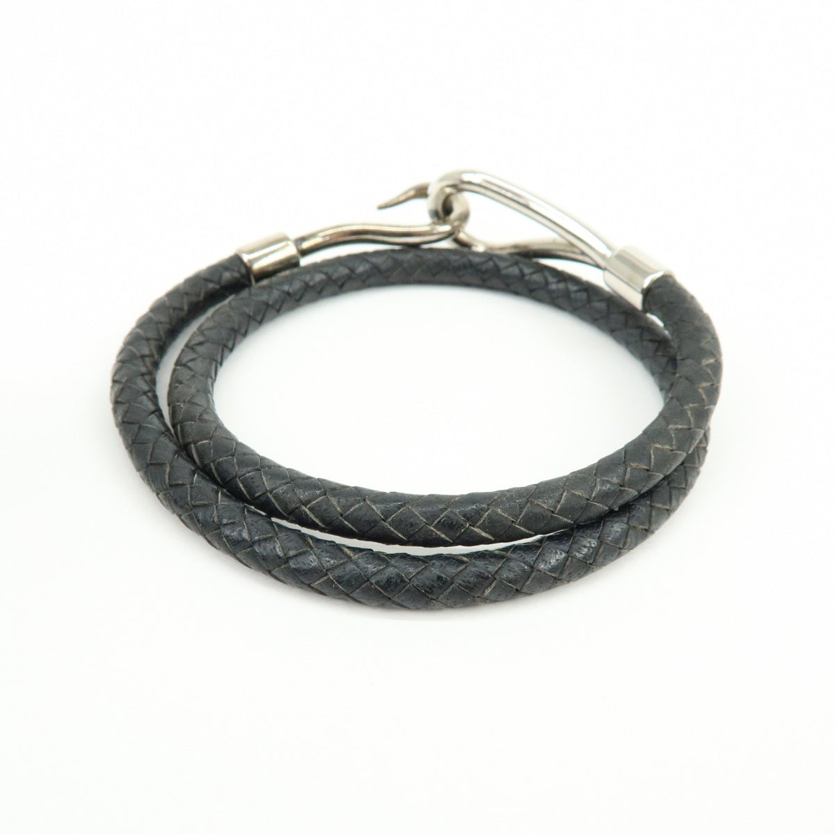 Hermes Jumbo Hook Double Tour Leather And Metal Black Leather Bracelet Jewelry (Pre-Owned)