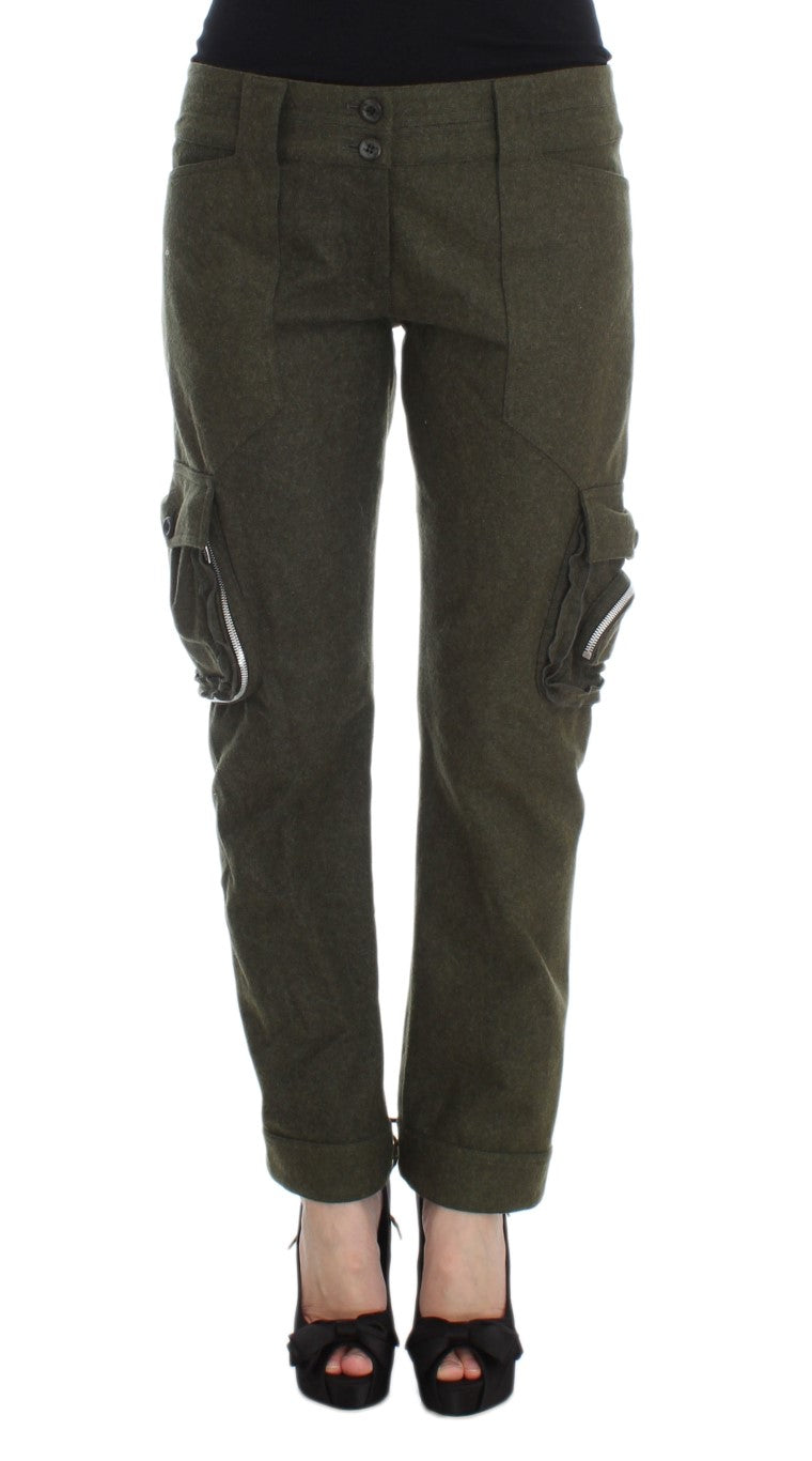 Ermanno Scervino Green Wool Blend Loose Fit Cargo Women's Pants