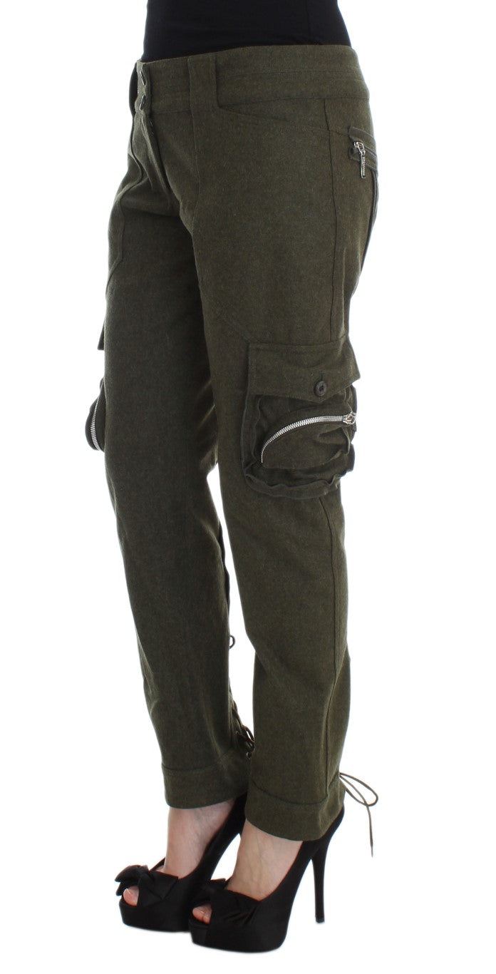 Ermanno Scervino Green Wool Blend Loose Fit Cargo Women's Pants