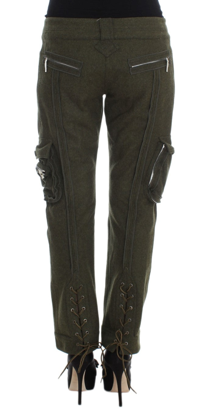 Ermanno Scervino Green Wool Blend Loose Fit Cargo Women's Pants
