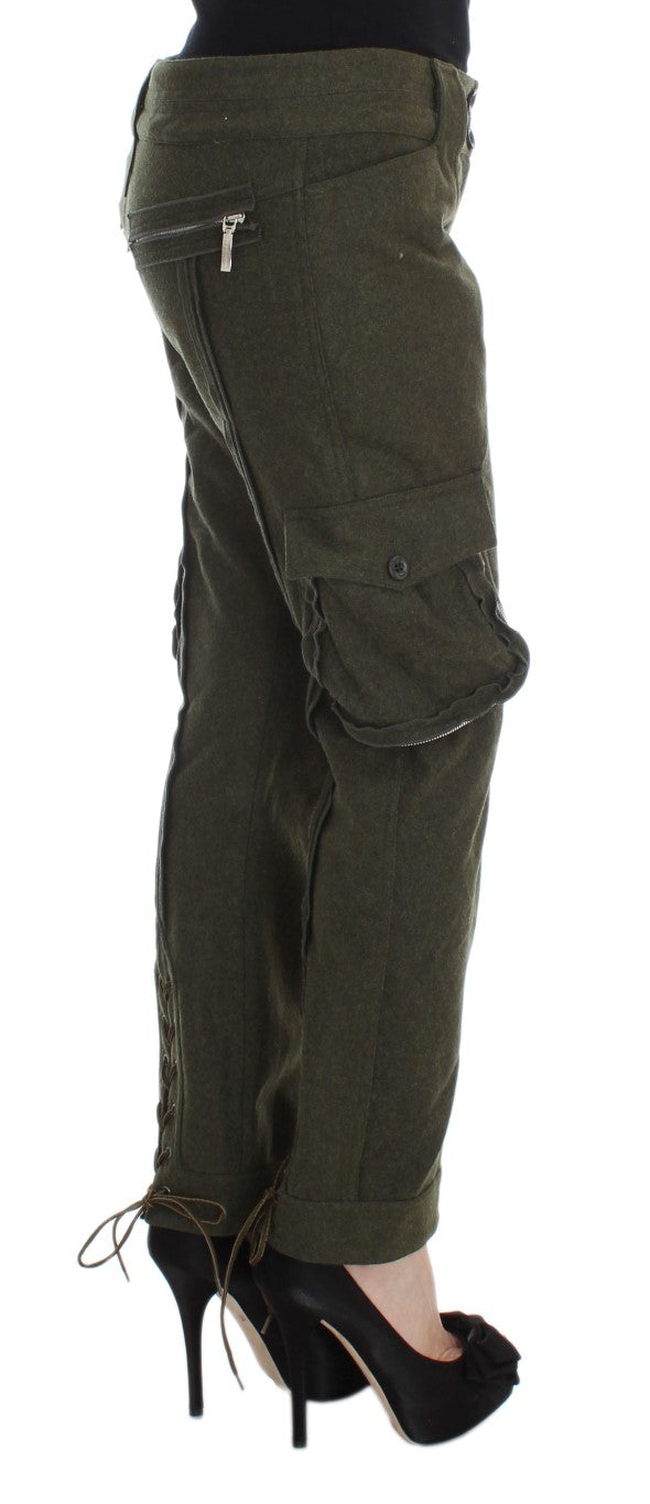 Ermanno Scervino Green Wool Blend Loose Fit Cargo Women's Pants