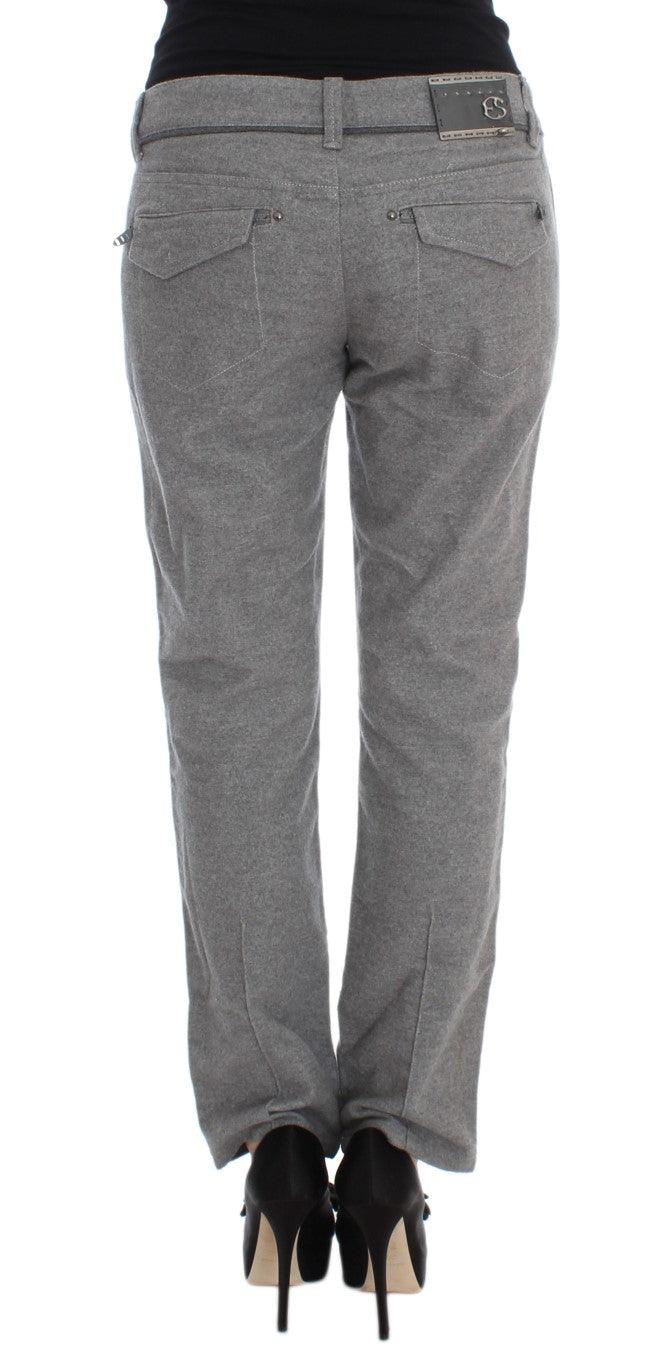 Ermanno Scervino Gray Cotton Straight Fit Casual Women's Pants