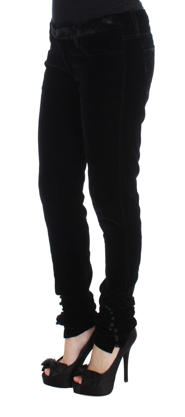 Ermanno Scervino Black Viscose Blend Velvet Slim Fit Women's Pants