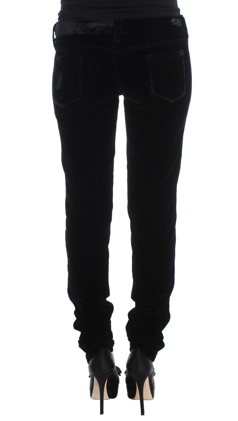 Ermanno Scervino Black Viscose Blend Velvet Slim Fit Women's Pants