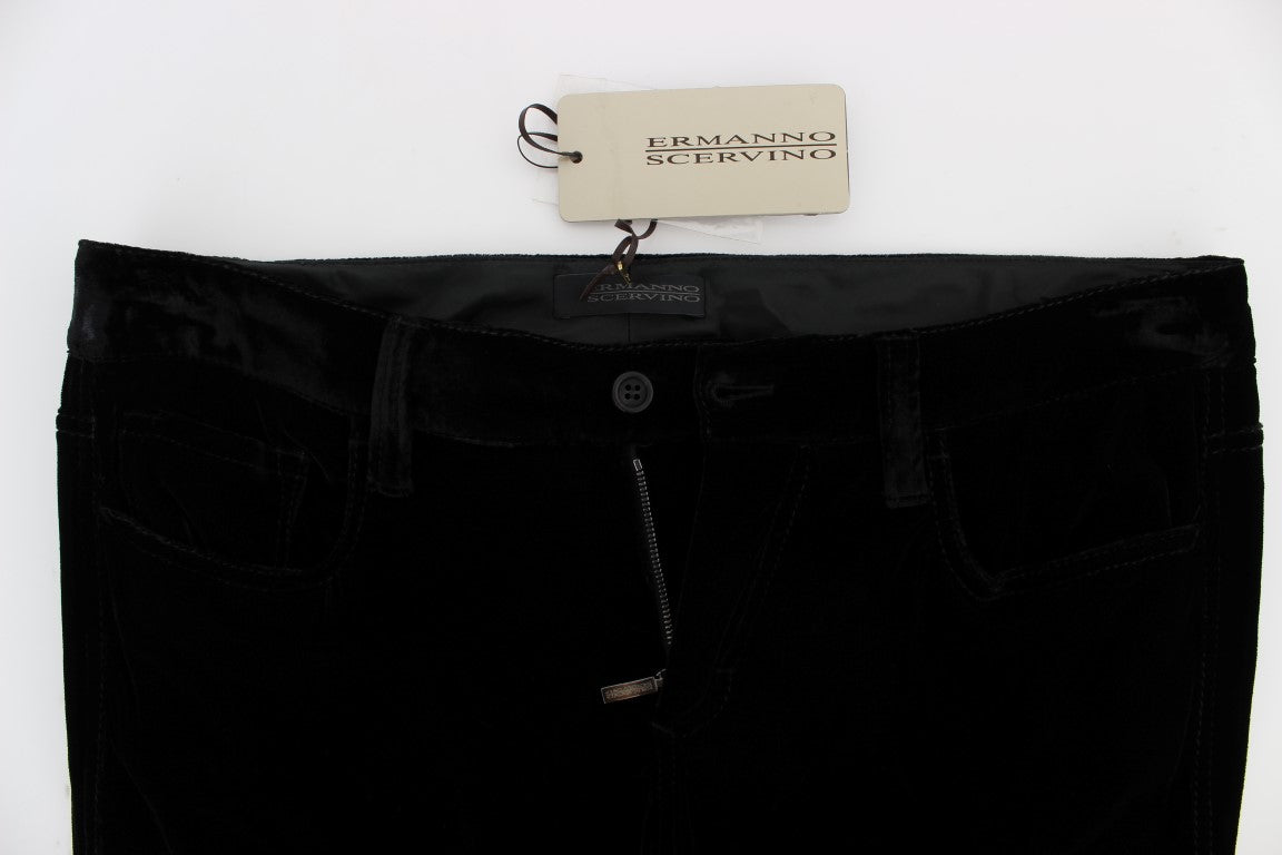 Ermanno Scervino Black Viscose Blend Velvet Slim Fit Women's Pants