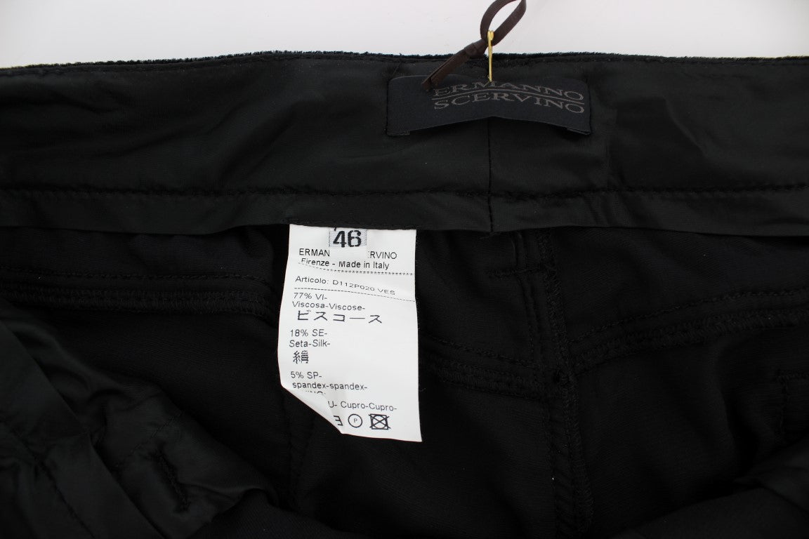 Ermanno Scervino Black Viscose Blend Velvet Slim Fit Women's Pants
