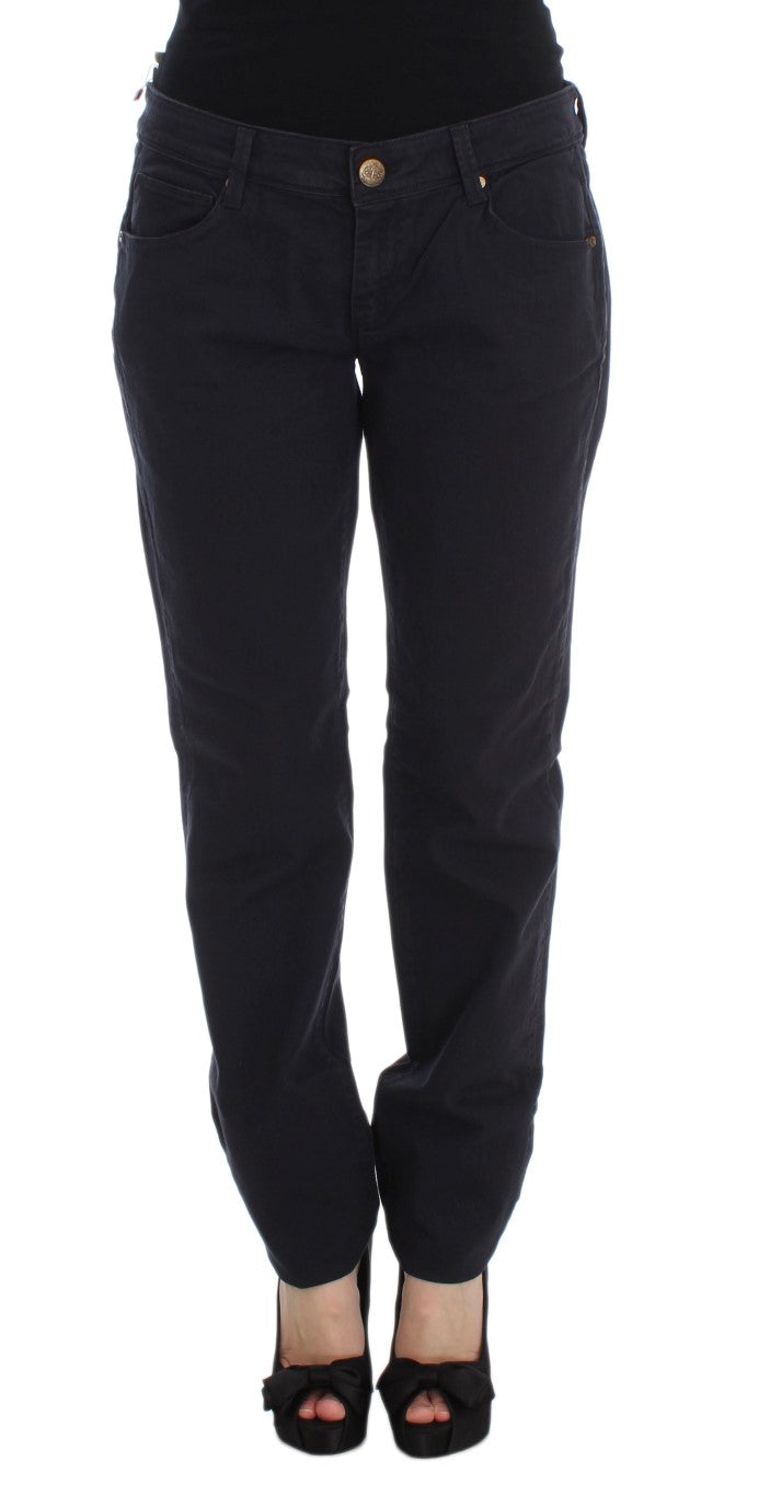 Ermanno Scervino Blue Cotton Blend Casual Fit Women's Pants