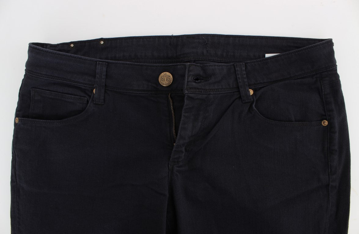 Ermanno Scervino Blue Cotton Blend Casual Fit Women's Pants