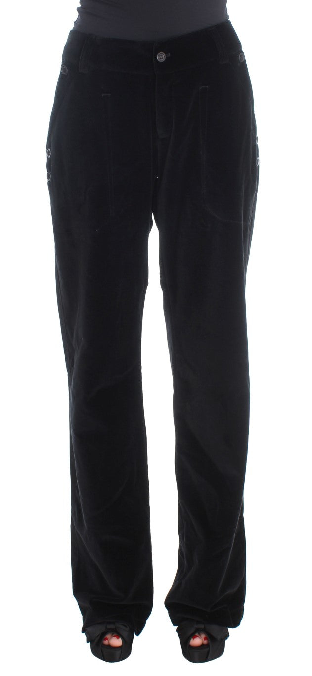 Ermanno Scervino Black Velvet Cotton Straight Legs Women's Pants