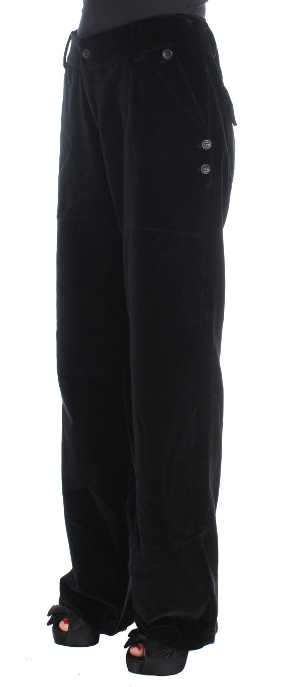 Ermanno Scervino Black Velvet Cotton Straight Legs Women's Pants