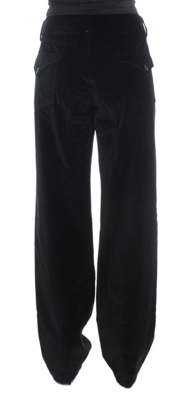 Ermanno Scervino Black Velvet Cotton Straight Legs Women's Pants